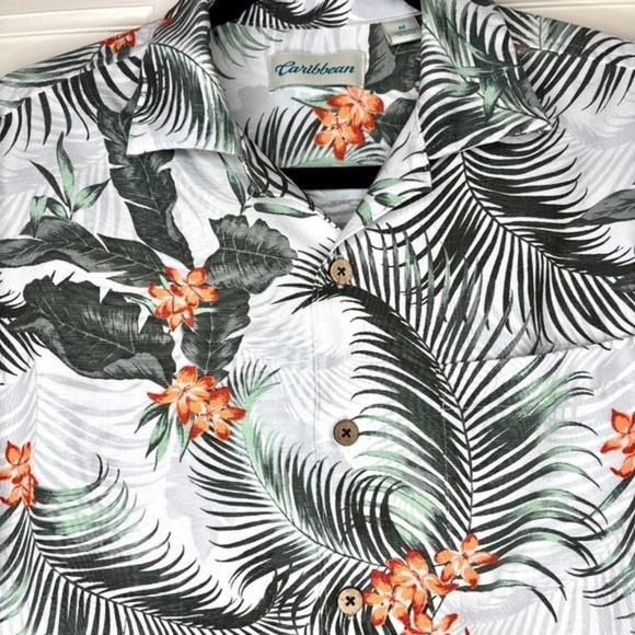 Coastal Palm Print Camp Shirt Men M Tropical Resort Vacation Carribbean - Picture 4 of 8